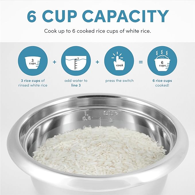 AROMA® Select Stainless® Rice Cooker, 3-Cup (Uncooked) / 6-Cup (Cooked), Stainless Steel Inner Pot, Small Rice Cooker, Auto Keep Warm, 1.2 Qt, White, ARC-753SG (Pack of 4)