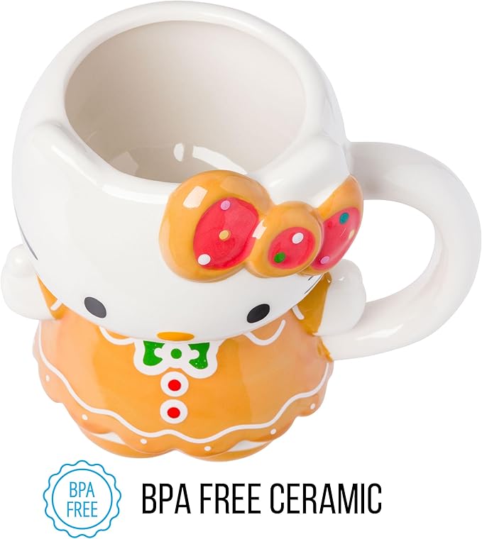 Silver Buffalo Sanrio Hello Kitty Gingerbread Dress 3D Sculpted Ceramic Mug, 20 Ounces