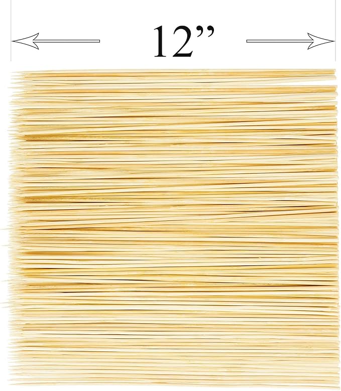 DecorRack 12" Natural Bamboo Skewers Sticks, 100 Wood Skewers for Grilling, BBQ, Kabob, Appetizers, Fruits, Smores, Cocktail, Brunch, Fondue Sticks, Barbeque, DIY Crafting, 12 inch (100 pack)