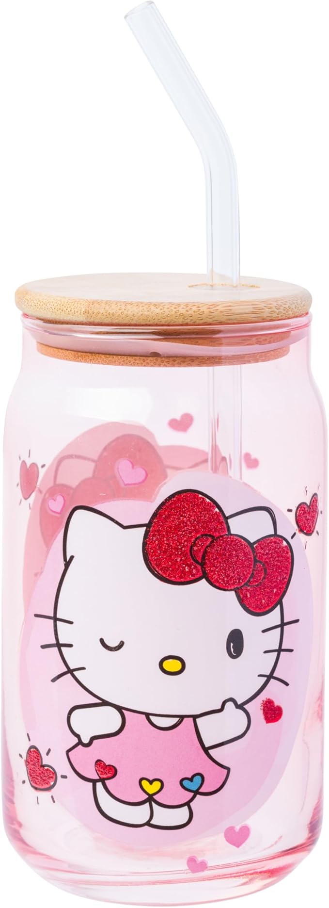 Silver Buffalo Sanrio Hello Kitty and Friends Featuring Dear Daniel 2 Pack Glass Jar Tumbler with Bamboo Lid and Glass Straw, 16 Ounces