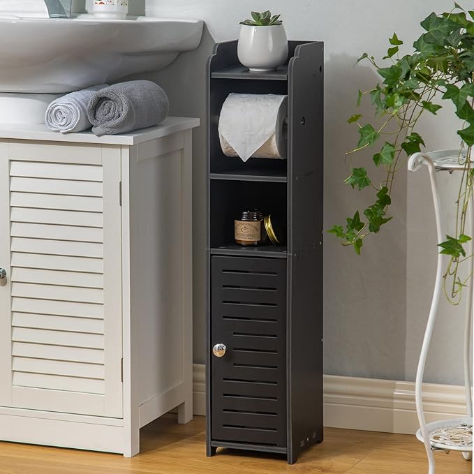 AOJEZOR Toilet Paper Holder Stand: Small Toilet Bathroom Storage Cabinet for Small Spaces