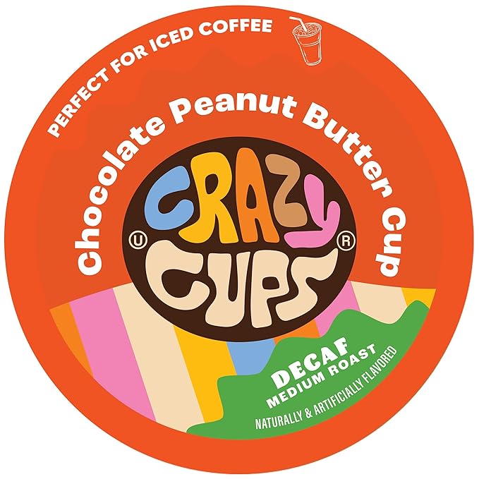 Crazy Cups Decaf Flavored Coffee Pods, Decaf Chocolate Peanut Butter Cup, Deffinated Hot or Iced Single Serve Coffee Pods for Keurig k-Cups Machine(Pack of 1, 22 Count Total)