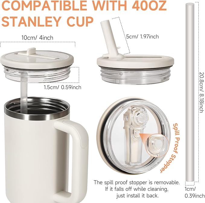 40oz Flip Straw Leak Proof Lid for Stanley H2.0 Quencher,2 Pack Tumbler Lid Replacement Spill Proof Straw Cover for Stanley Cup Accessories ProTour (Black,Light Nectarine)