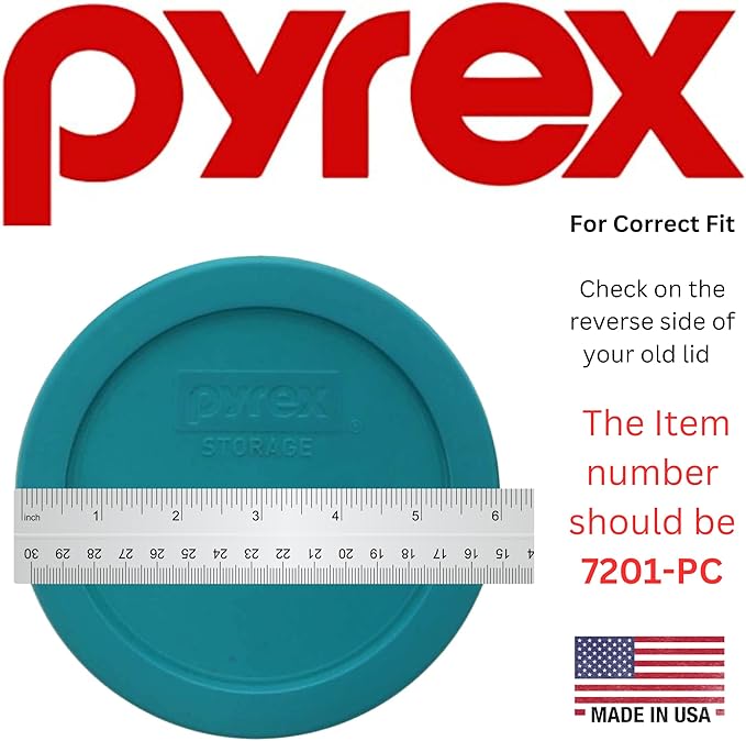 Pyrex 7201-PC 4-Cup Turquoise Plastic Replacement Food Storage Original Genuine Pyrex Lid, Made in USA - 4 Pack