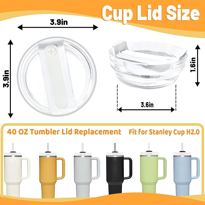 40 OZ Tumbler Lid Replacement Fit for Stanley Cup, 2 Pack Clear Replacement Lids Fit for Stanley Travel Tumbler, Spill Proof Tumbler Covers for Stanley Cup Accessories (White+Frost)