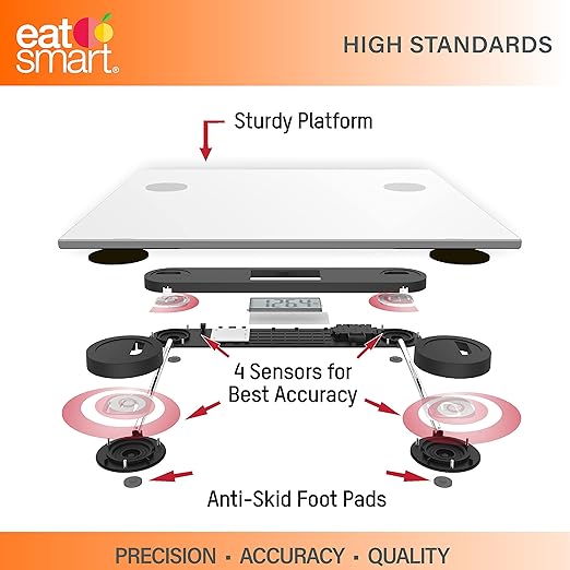 Eat Smart Precision Plus Scale, Wide Body Bath Scale for Body Weight, White