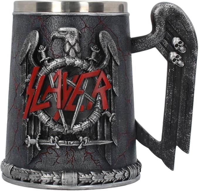 Nemesis Now B4128M8 Slayer Tankard Mug 14cm Black, Resin w/Stainless Steel Insert, Grey