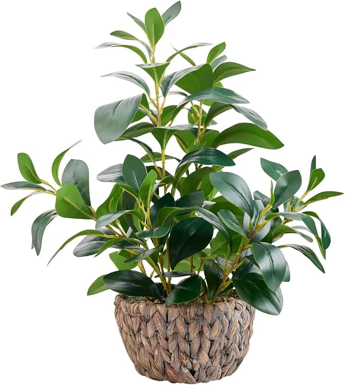 AlphaAcc 18.8 Inch Artificial Ficus Plant Indoor Faux Greenery Potted in Rattan by AlphaAcc