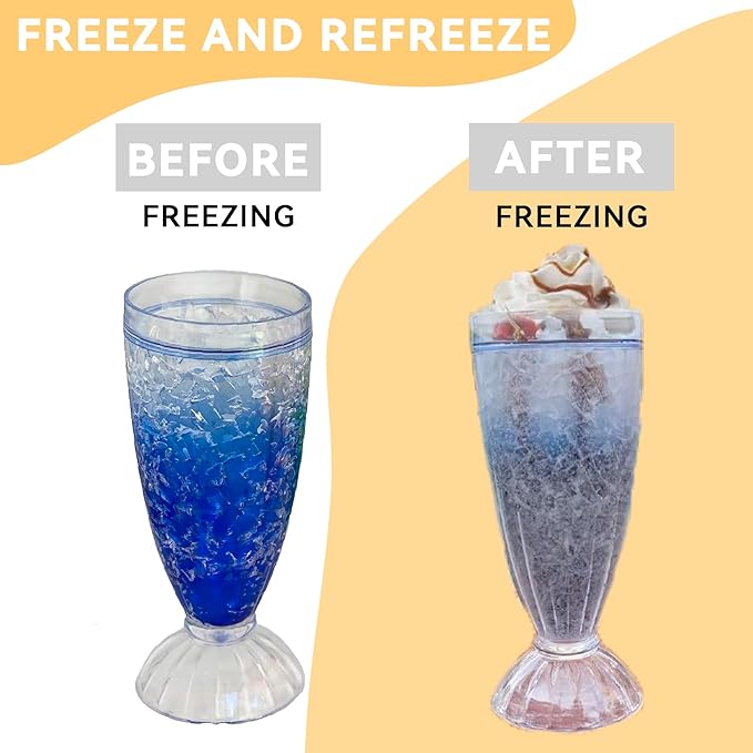 Lily's Home 12oz set of 4Insulated Double Wall Gel-Filled Acrylic Plastic Frosted Freezer Milkshake Glasses. Ideal for Root Beer Float, Smoothies and Ice Cream Soda