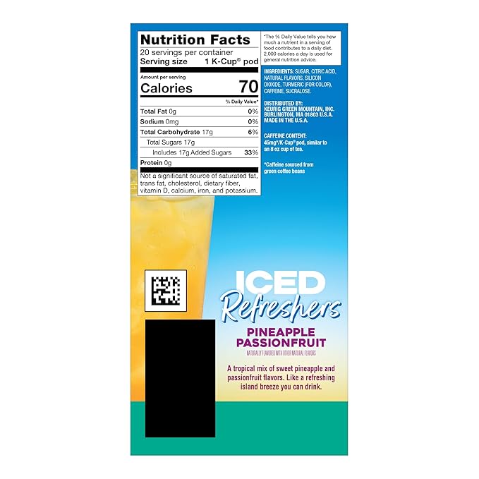 The Original Donut Shop Iced Refreshers, Pineapple Passionfruit Flavor, Keurig Single Serve K-Cup Pods, 20 Count