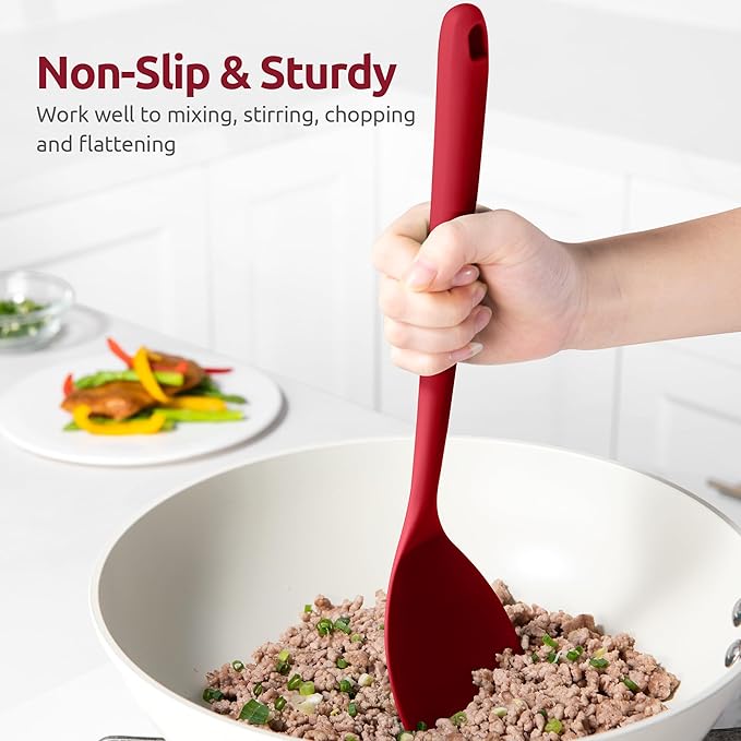 U-Taste 600ºF Heat Resistant Wok Spatula: 13.76" Long, 3.63" Wide Silicone Cooking Utensils with Flexible Edge & Sturdy Core, for Kitchen Stir Fry, Serving, Scoop, in Non-Stick Pan, Carbon Steel (Red)