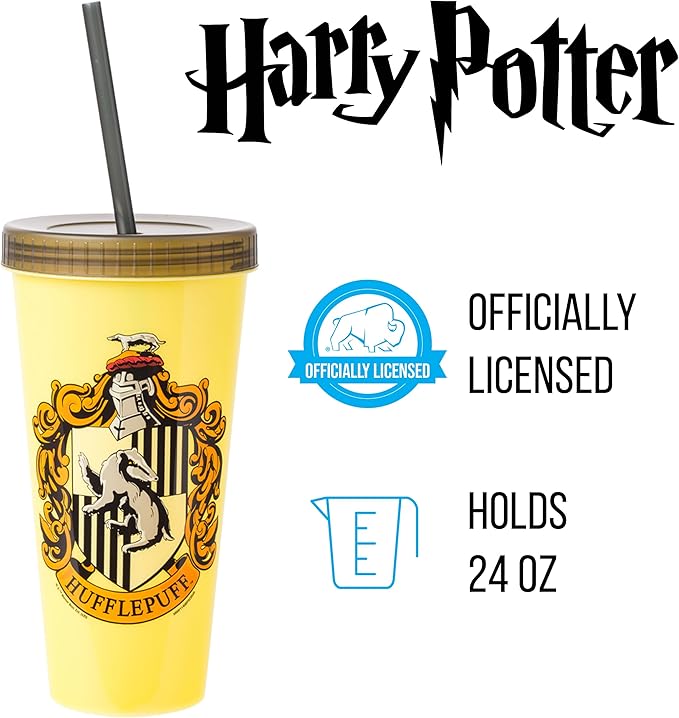 Silver Buffalo Harry Potter House Crests 4 pack Color Change Plastic Tumbler, 24 Ounces