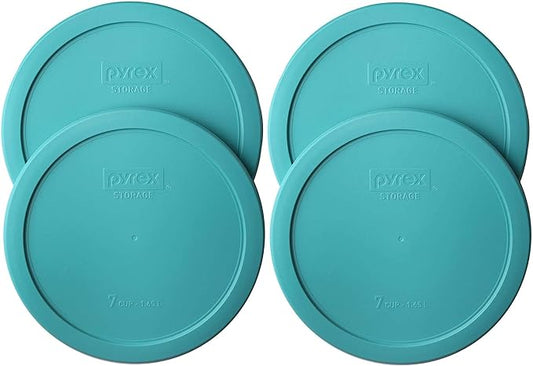 Pyrex 7402-PC 7-Cup Turquoise Plastic Food Storage Lid, Made in USA - 4 Pack