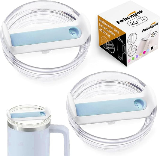 40 OZ Tumbler Lid Replacement Fit for Stanley Cup, 2 Pack Clear Replacement Lids Fit for Stanley Travel Tumbler, Spill Proof Tumbler Covers for Stanley Cup Accessories (Clear - Blue)