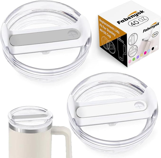 40 OZ Tumbler Lid Replacement Fit for Stanley Cup, 2 Pack Clear Replacement Lids Fit for Stanley Travel Tumbler, Spill Proof Tumbler Covers for Stanley Cup Accessories (White+Frost)
