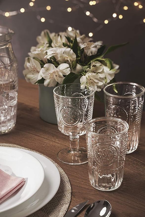 Bormioli Rocco Romantic Set Of 6 Cooler Glasses, 16 Oz. Clear Crystal Glass, Made In Italy.