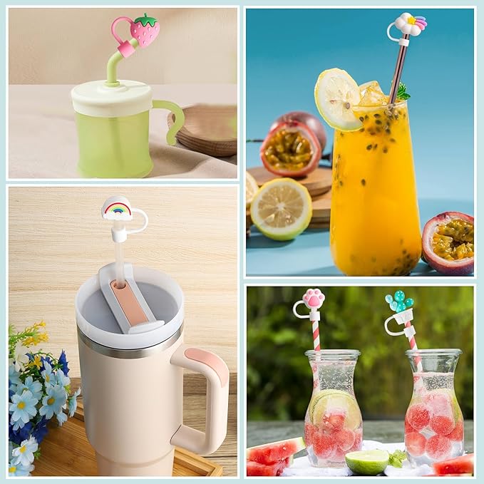 8 PCS Straw Cover, Straws Toppers for Stanley 30&40 Oz Tumbler, Straw Caps in Various Shapes Silicone Covers Cap for 0.4 Inch/10 mm Tips (Mixed Style)