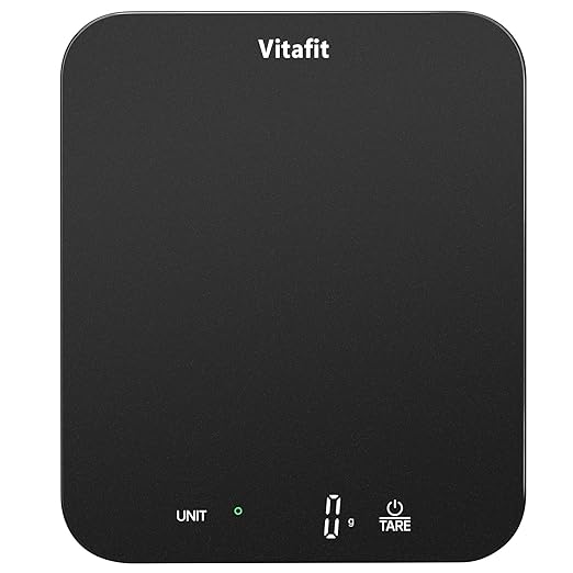 Vitafit 33lb/15kg Digital Food Scale in High Precision 0.1oz/1g, Our Own Kitchen Scale Professional Factory Since 2001, Kitchen Essentials for Cooking & Baking, LED, 3*AAA Battery, Spray Silver Black