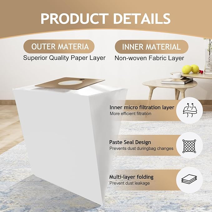 Compatible Replacement for Prolux Tritan Vacuum Bags,6 Pack HEPA Disposable Bags Made To Fit For Prolux Tritan Bagged Canister Vacuum Cleaner (6 Pack)