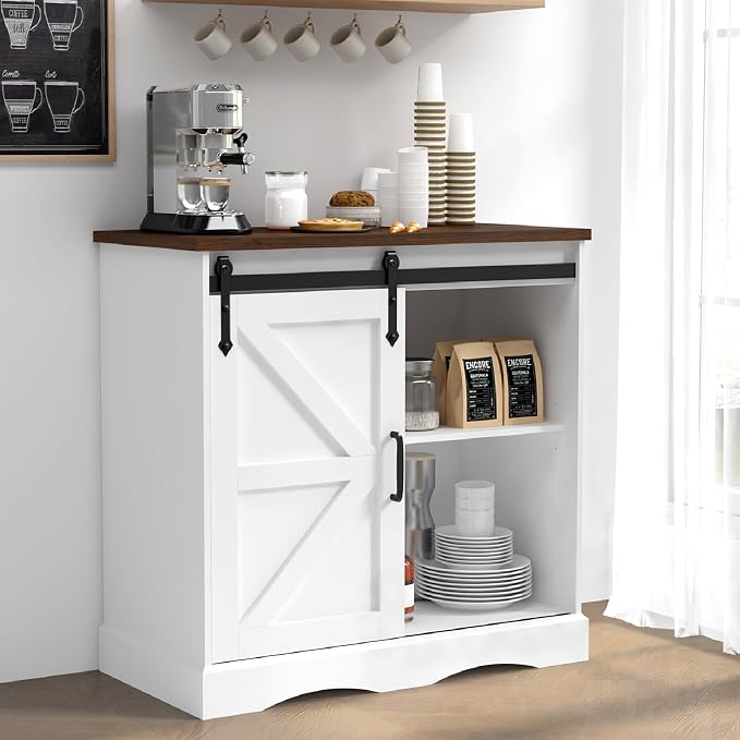 HOMFAMILIA 31.5" H Farmhouse Coffee Bar Cabinet w/Storage, Rustic Buffet Cabinet by HOMFAMILIA