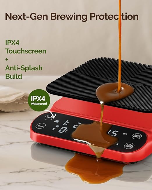 Maestri House S3 Coffee Scale with Timer, 3kg/0.1g Rechargeable Digital Scale, 3 Brew Modes, Adjustable Ratios & Flow Rate Display, Barista-Grade for Pour-Over, Espresso, French Press – Red