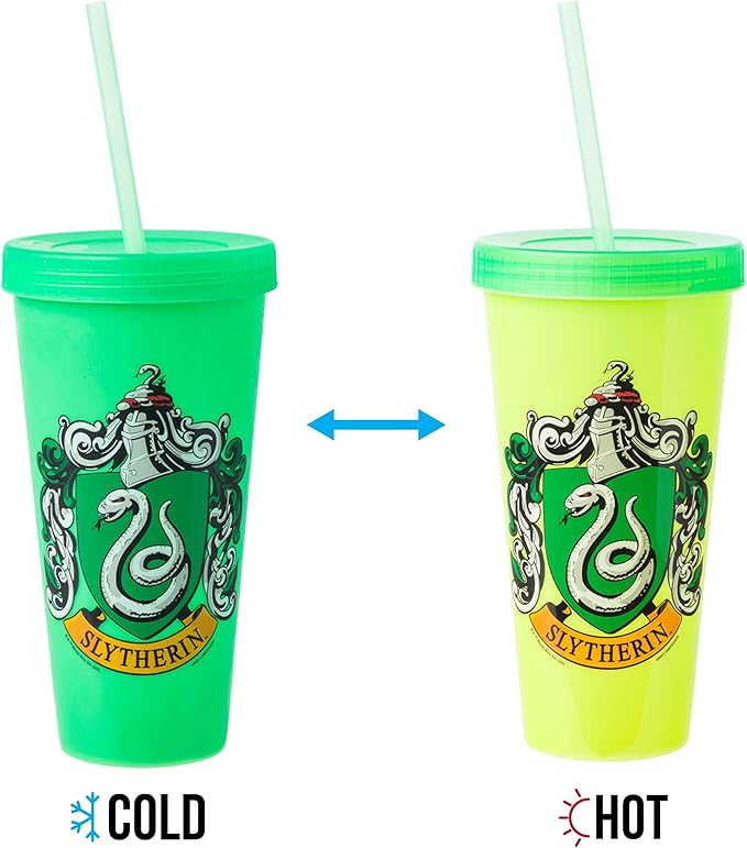 Silver Buffalo Harry Potter House Crests 4 pack Color Change Plastic Tumbler, 24 Ounces