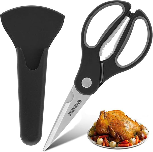 Kitchen Scissors with Magnetic Holder Heavy Duty Magnetic Scissors for Fridge, Kitchen Shears Magnet Sheath Set for Food Meat Pizza Herb Vegetables, Black