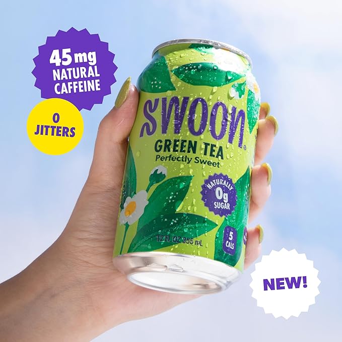 Swoon Perfectly Sweet Green Tea | Zero Sugar, Lightly Caffeinated & Refreshing | Keto, Paleo, Vegan, Non-GMO & Gluten-Free | Naturally Sweetened with Monk Fruit & Stevia | Only 5 Calories (12 Fl Oz, 12-Pack)