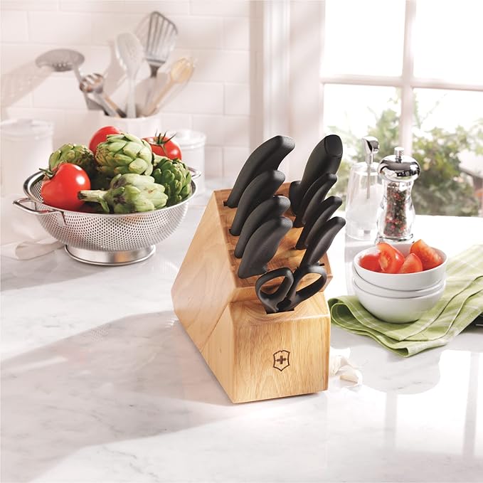 Victorinox Swiss Classic Knife Block - Kitchen Knife Set with Block for Home Essentials - Includes Chef's Knife, Paring Knife & More - Black Handles, 10-Piece Set
