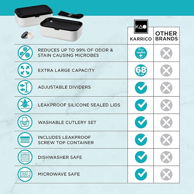 Double Premium Bento Box Adult, 67 fl oz BPA-Free - Cream Stackable Lunch Box with Leak-Proof Lids & Dividers, Perfect for Meal Prep, Lunches & Portion Control