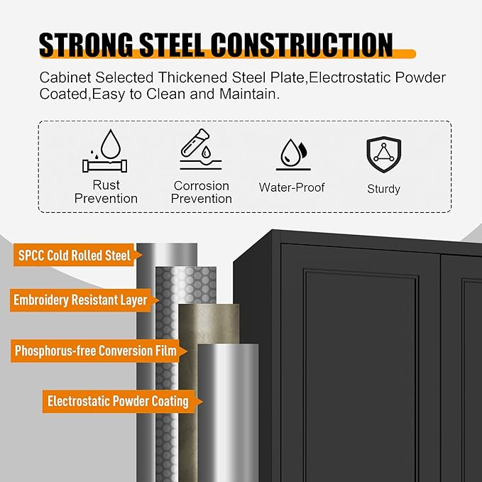 60" Tall Kitchen Storage Cabinet with 2 Doors, Metal Kitchen Pantry Cabinets with 3 Adjustable Shelves, Black Freestanding Food Cabinet, Large Cupboard for Office, Dining, Living Room,Hallway