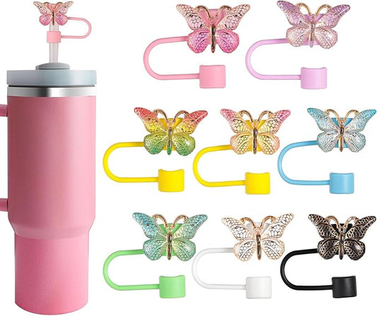 8 PCS Butterfly Straw Cover, Straw Toppers for Stanley 30&40 Oz Tumbler, Cute Straw Caps in Various Shapes Silicone Straw Covers Cap for 0.4 Inch/10 mm Straw Tips