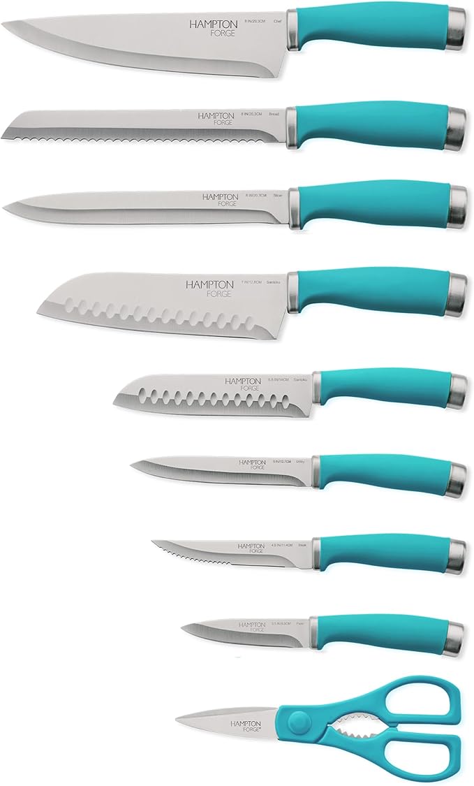 Hampton Forge Epicure True Aqua Knife Block Set, 15 Piece