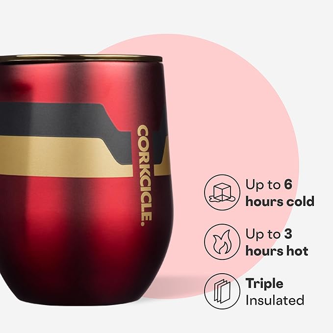Corkcicle Stemless Insulated Wine Glass Tumbler - Keeps Beverages Cold 6 Hours & Hot 3 Hours - Stainless Steel - Easy-Grip - Summer Drinkware Gift - Keeps Drinks Ice Cold - 12 oz - Iron Man