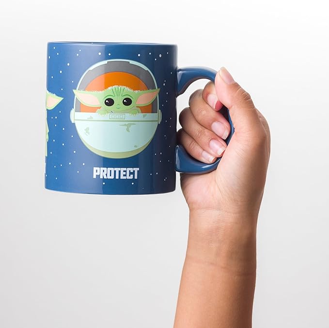 Silver Buffalo Star Wars The Mandalorian The Child Baby Yoda Grogu Protect Attack Snack Ceramic Coffee Mug, 20-Ounces