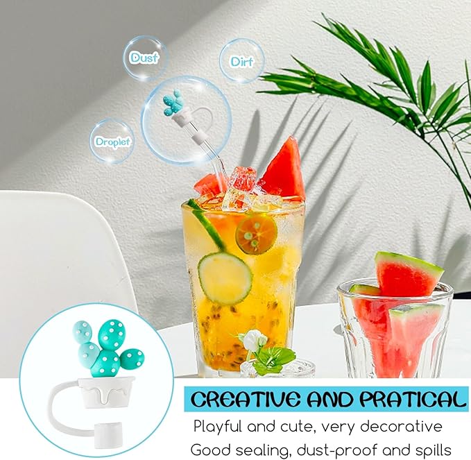 8 PCS Straw Cover, Straws Toppers for Stanley 30&40 Oz Tumbler, Straw Caps in Various Shapes Silicone Covers Cap for 0.4 Inch/10 mm Tips (Mixed Style)