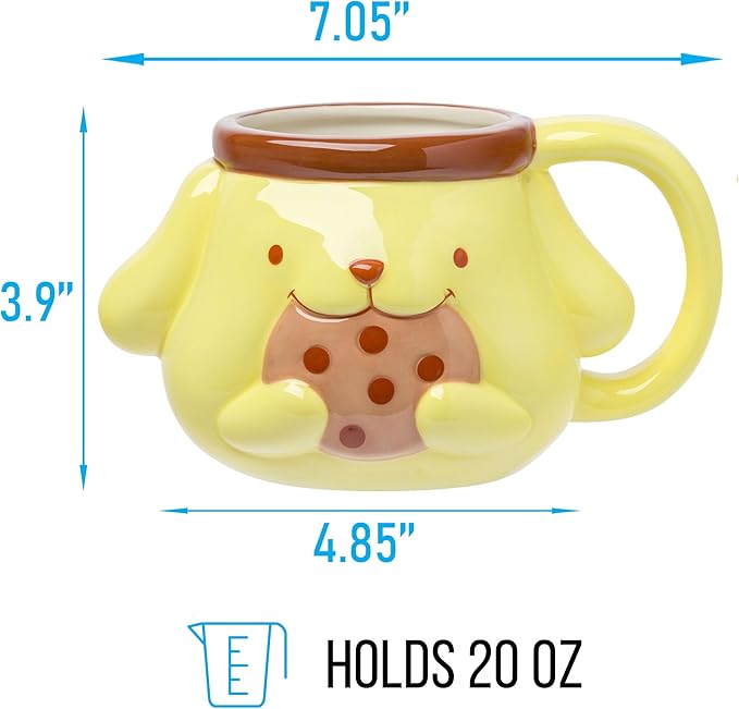 Silver Buffalo Sanrio Hello Kitty and Friends Pompompurin Ceramic 3D Sculpted Mug, 20 Ounces