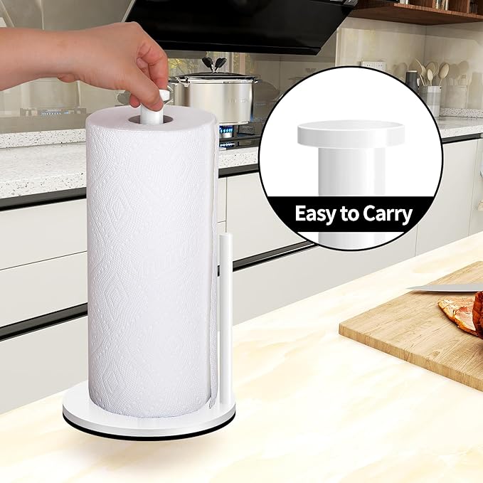Paper Towel Holder Countertop, OBODING, White Kitchen Paper Towel Holder Stand for Kitchen and Bathroom Organization, Stainless Steel Paper Towel Holders for Standard and Large Rolls (White)