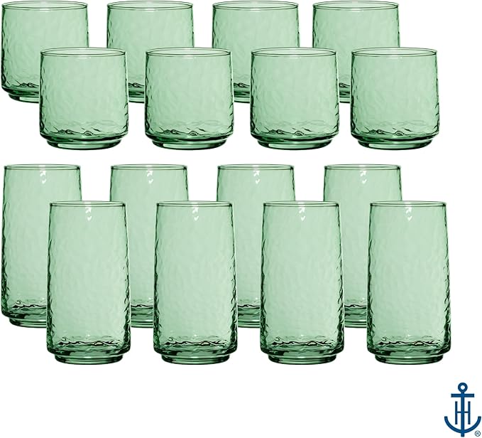 Anchor Hocking Fern Green Brockhill Drinking Glasses (16-Pieces, 12-ounce and 18-ounce, dishwasher safe)