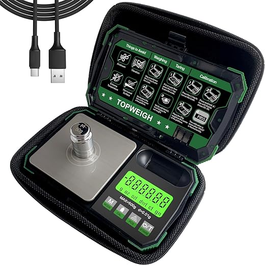 Pocket Scale, Dual Powered, Precision Gram Jewelry Scale with Zipper Case, Digital Small Coin Scale, Large Backlight Display, 500g x 0.01g, 6 Weighing Units,Cal Weight, USB Cable Included