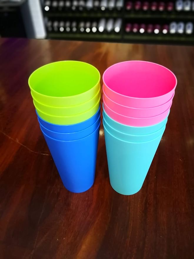 32-ounce Plastic Tumblers Reusable Dishwasher Safe BPA Free Set of 12 Multicolor Large Drinking Cups