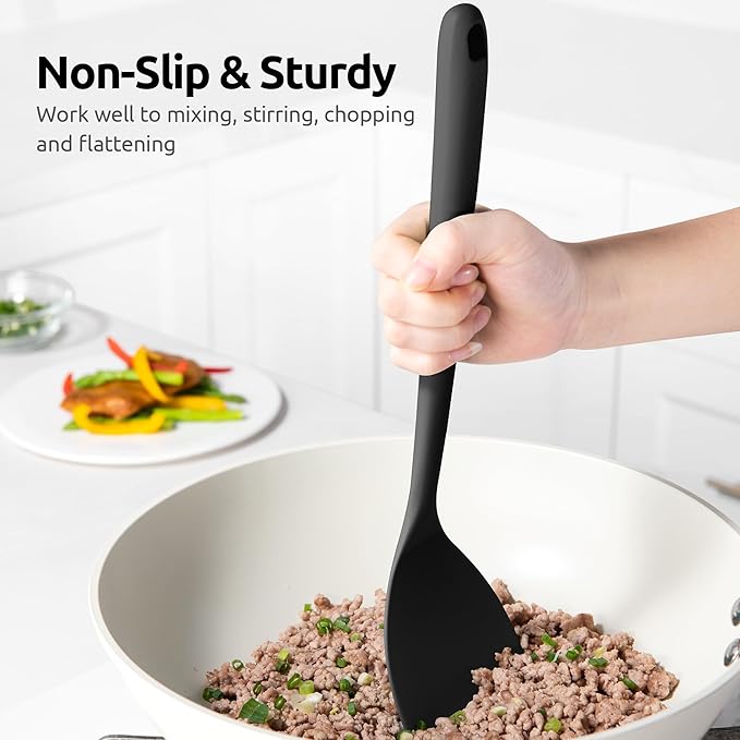 U-Taste 600ºF Heat Resistant Wok Spatula: 13.76" Long, 3.63" Wide Silicone Cooking Utensils with Flexible Edge & Sturdy Core, for Kitchen Stir Fry, Serving, Scoop, Non-Stick Pan, Carbon Steel (Black)