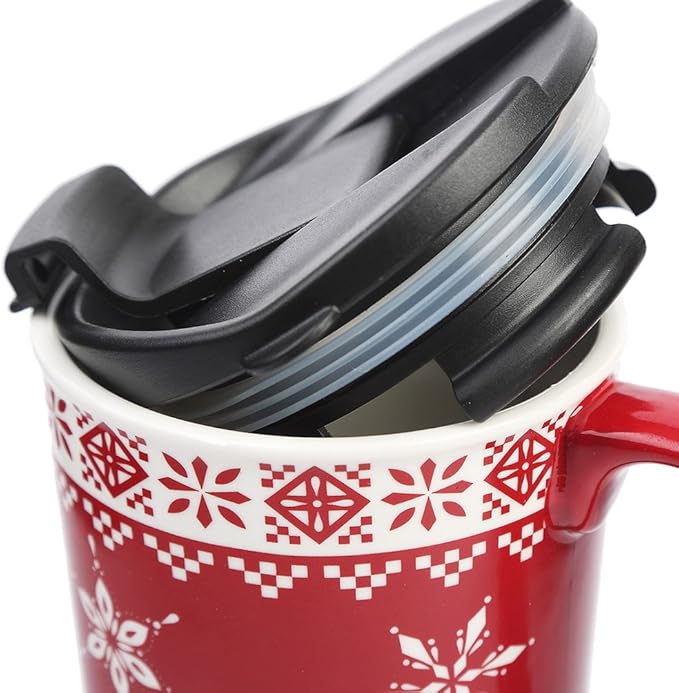 Topadorn Christmas Ceramic Mug Coffee Cup with Sealed Lid and Matched Gift Box Latte Mug 17oz(Snowflake)
