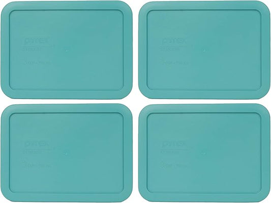 Pyrex 7210-PC 3-Cup Turquoise Rectangle Plastic Food Storage Lid, Made in the USA - 4 Pack