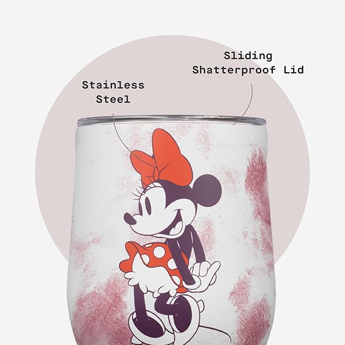 Corkcicle Stemless Insulated Wine Glass Tumbler - Keeps Beverages Cold 6 Hours & Hot 3 Hours - Stainless Steel - Easy-Grip - Summer Drinkware Gift - Keeps Drink Ice Cold - 12 oz - Minnie Mouse Tie Dye