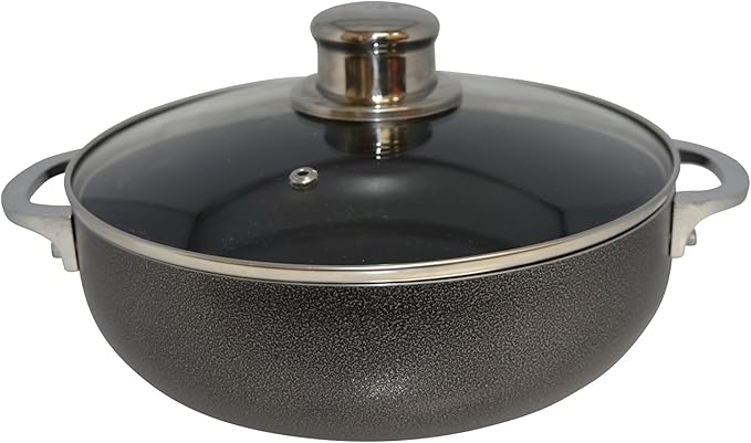 IMUSA 3.2qt Charcoal Aluminum Nonstick Caldero with Glass Lid, Black