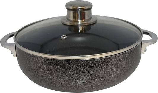IMUSA 3.2qt Charcoal Aluminum Nonstick Caldero with Glass Lid, Black