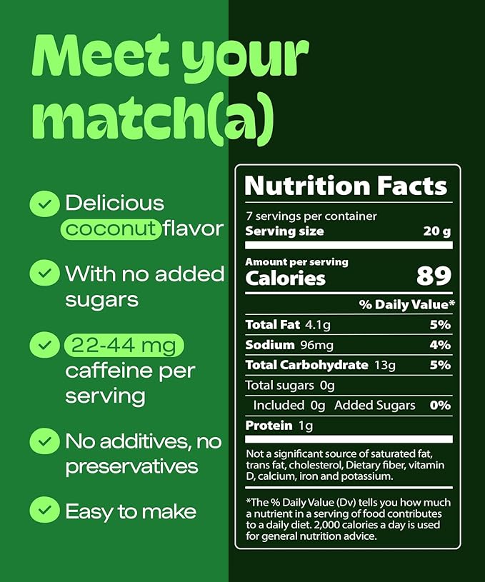 MatchaDNA Coconut Matcha Latte Powder Sticks 7 Pack (20g Each) – Sweetened with Milk, No Sugar Added – Instant Matcha Latte Mix Packets – Organic Macha Tea Powder for Hot or Iced Drinks, Smooth Energy