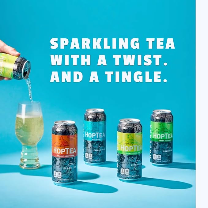 HOPLARK Sparkling HopTea – Sparkling Tea Sampler Featuring Green Tea, White, Black Tea and Chamomile – Zero Calorie – Unsweetened – Caffeinated and Caffeine-Free – 12 Pack 16oz Cans - The Core Mixed Pack