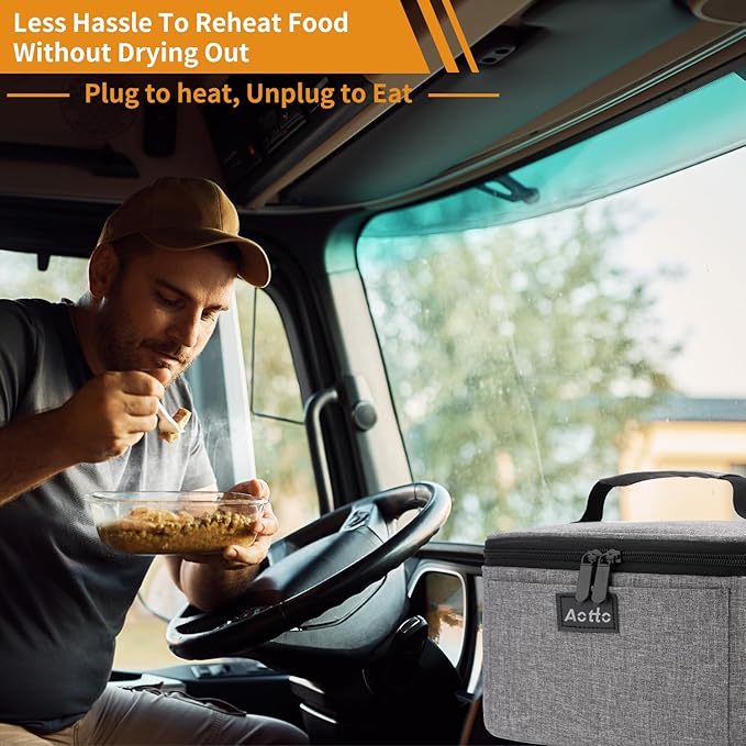 Aotto Portable Oven Electric Lunch Box Food Heater - 12V/24V 2-in-1 Car Food Warmer, Heated Lunch Box for Adults, Cook, Reheat, and Keep Meals Warm for Car, Truck, Travel - Grey
